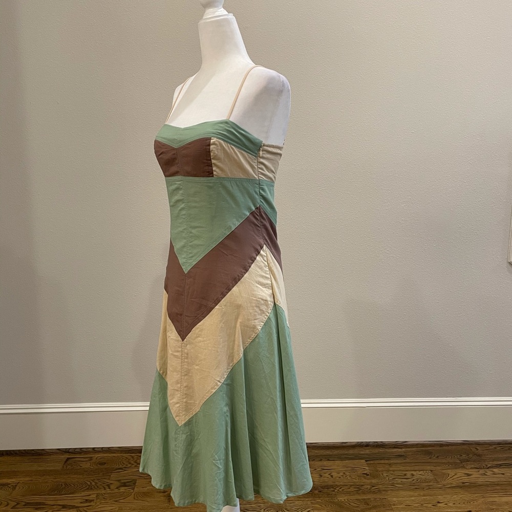 Mint, brown and tan chevron cotton midi dress - Picture 3 of 8